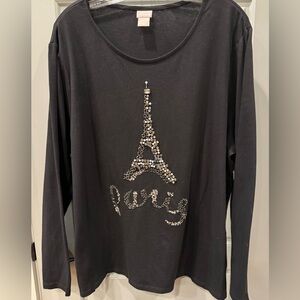 CHICO’S Black Paris Tunic with Rhinestone and Sequins.  Chicos Size 4 or XXL.